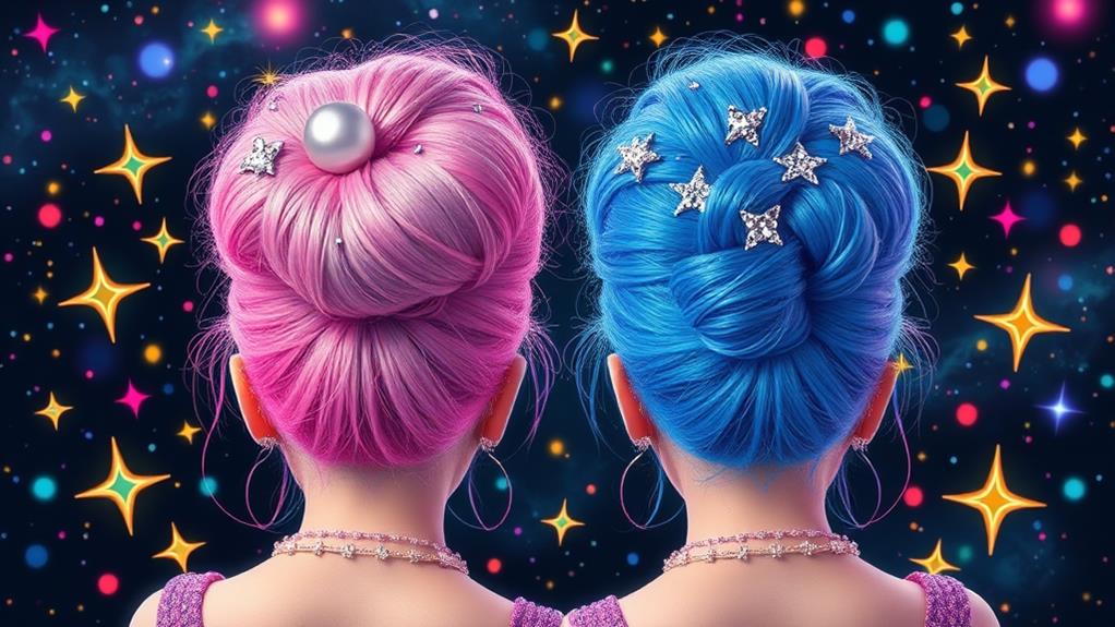 vibrant hairstyle with buns